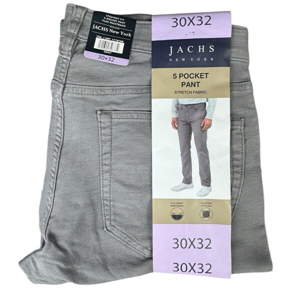 Jachs New York 30x32 Pants Gray Straight Fit 5 Pocket Flex Waistband Chino Grey - Picture 1 of 9